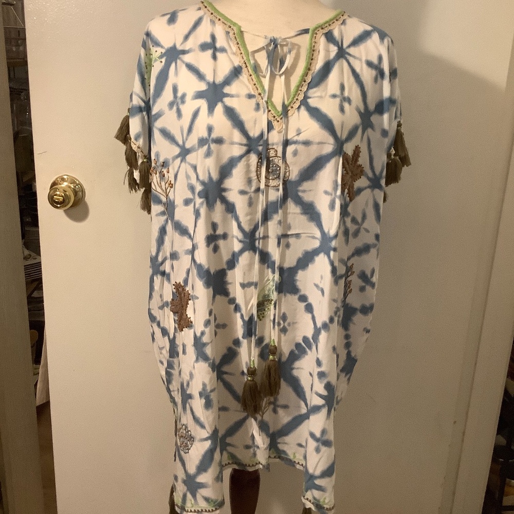 SKEMO Tassel Tie Dye Beaded Swim Cover Up